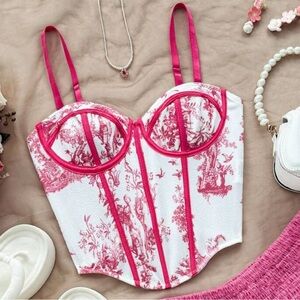 NWOT Vintage Style Pink and White Corset Style Tank Top Adjustable Straps